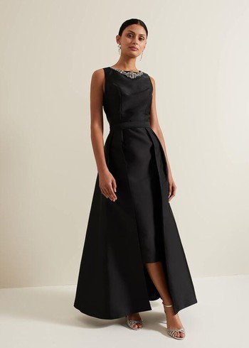 Phase Eight Yisanne Satin Embellished Dress Black Canada | UILOTN-805